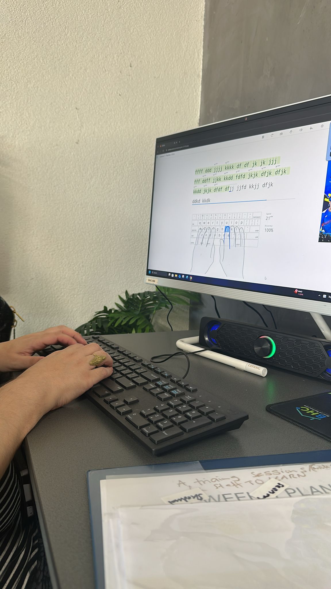 Typing class with participants learning how to type